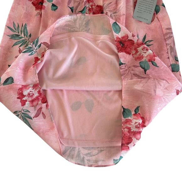 NSR Women’s Pink Tropical Floral Print Tie Front Mini Dress Size Medium NWT - Picture 7 of 11